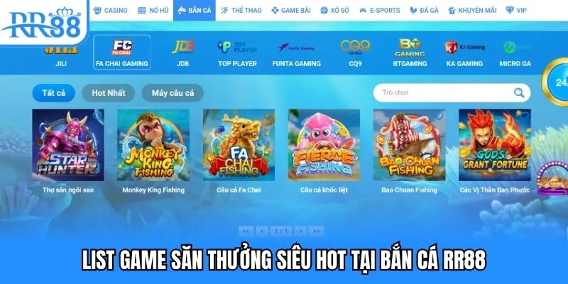 List game săn thưởng siêu hot tại bắn cá RR88